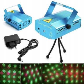 MINI LASEROVÝ DISCO LASEROVÝ PROJEKTOR + 3D LASEROVÝ STATÍV so ZVUKOVÝM SENZOROM
